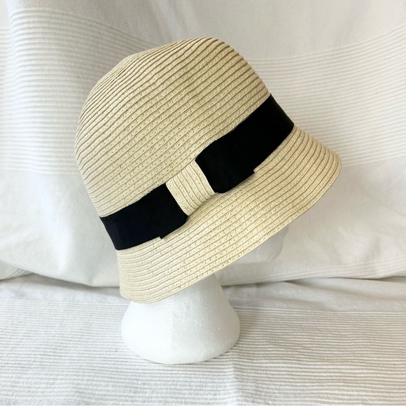 Paper Straw Cloche Hat With Black Ribbon Trim - Picture 4 of 13